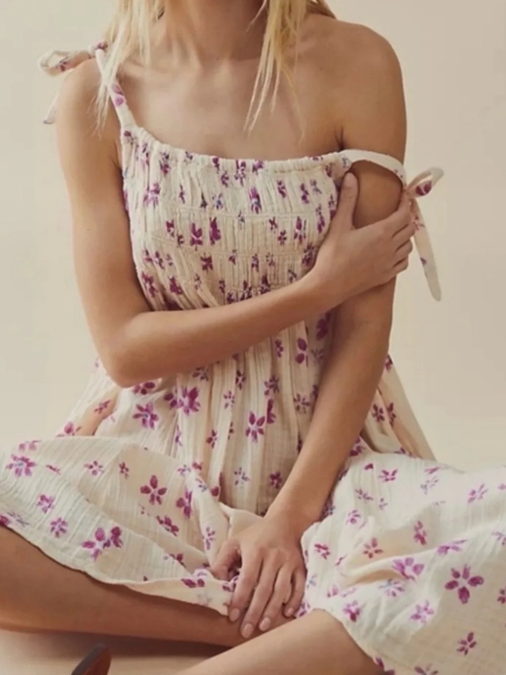 Free People Azure Floral Smocked Maxi Dress